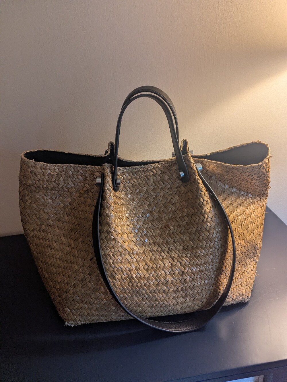 All Saints Allington Woven Straw Tote with Dark Handles - Picture 4 of 16